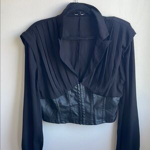 Black Pleated Long Sleeve Blouse